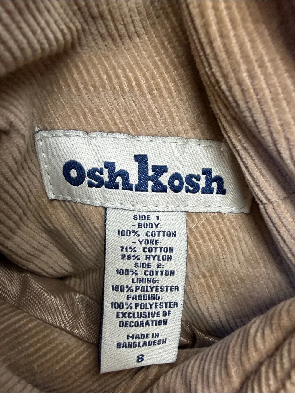 OshKosh Bgosh Reversible Corduroy Camo Puffer Vest Western Yoke Retro Kids Sz 8